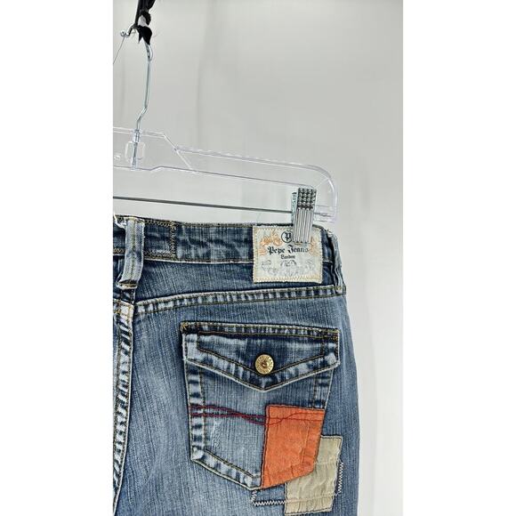 Vintage Pepe London patchwork distressed mid rise flare deans 90s size 30 - Picture 10 of 11